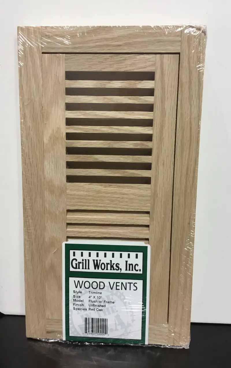 Grill Works Trimline Unfinished Red Oak Air Vent – 4″ x 10″, Frame-Flush Installation