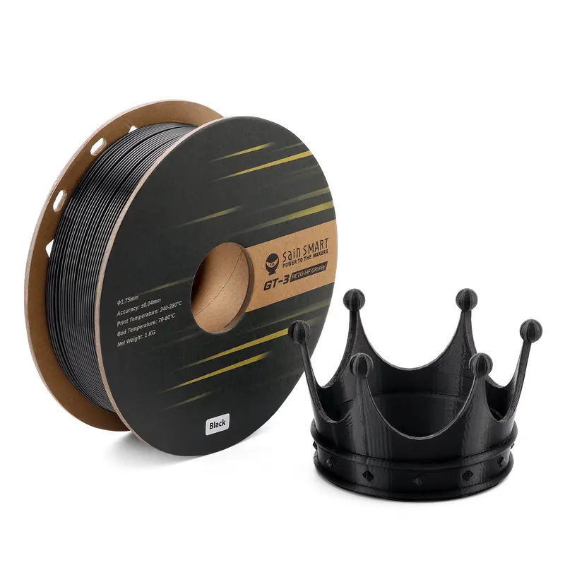 GT-3 PETG Filament – Glossy Finish, 1.75 mm, ±0.04 mm Tolerance, 1 kg (Black/White/Transparent)
