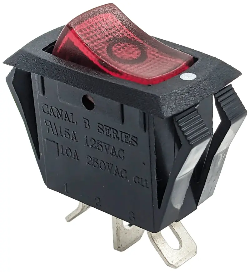 Illuminated Panel-Mount Rocker Switch — 10A/250VAC or 15A/125VAC, 1.125″ × 0.66″ Cutout