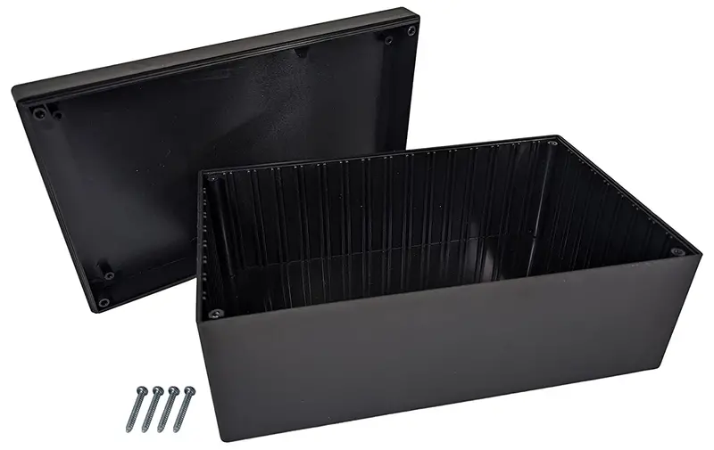 Large Black ABS Project Enclosure – 8.82″ × 5.47″ × 3.62″, Includes Lid and Mounting Hardware