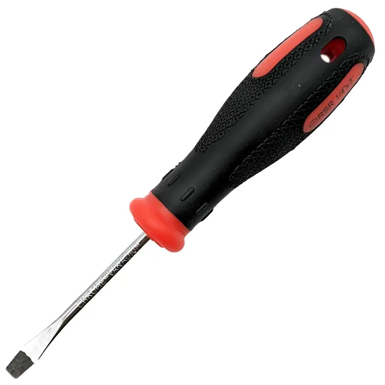 Magnetic 1/4″ Slotted Screwdriver – 3″ Shaft, Ergonomic Rubber-Grip Handle