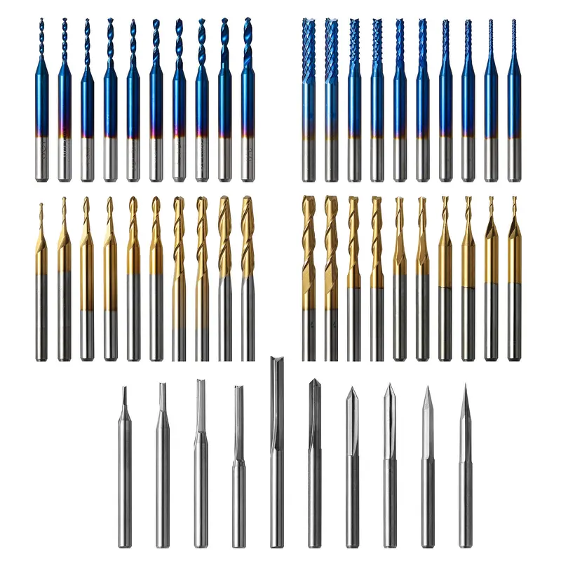 MC50A Tungsten Carbide End Mill Router Bits – 50-Piece Set, 1/8″ Shank