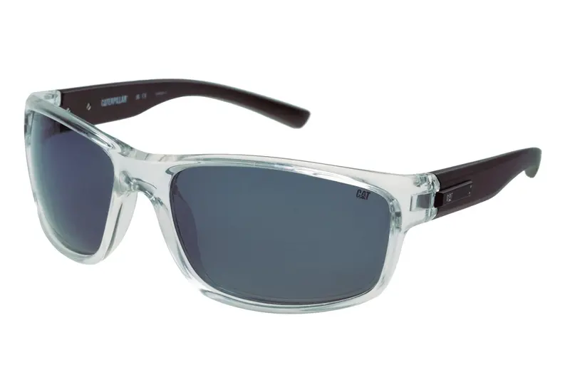 Metal Plaque Sunglasses – Clear Crystal Frame with Smoke Lenses