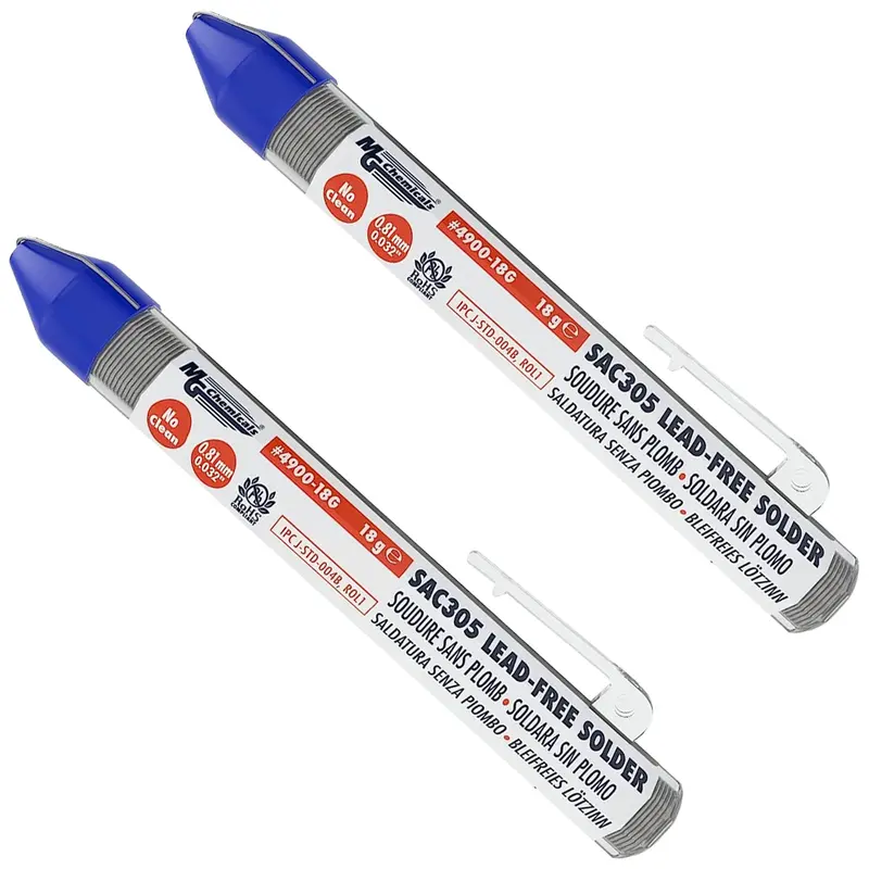 MG Chemicals 4900 SAC305 Lead-Free No-Clean Solder – 0.81mm (0.032″), 2 × 18g Tubes