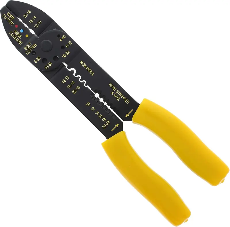 Multi-Function Wire Crimper and Stripper – Ergonomic Textured Grip, Integrated Crimping Nests for Electrical Wiring