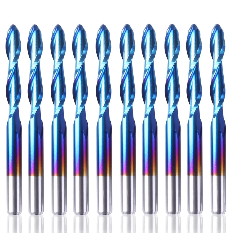 Nano Blue-Coated Ball Nose End Mills, SB17, 1/8-Inch Shank, Radius Tip, 10-Piece Set