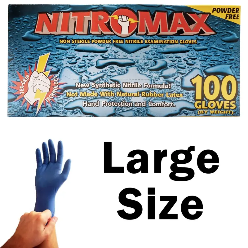 NitroMax Powder-Free Nitrile Gloves – Large, 5 Mil Thickness, 100-Count Box