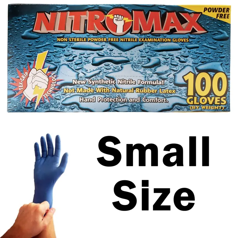 NitroMax Powder-Free Nitrile Gloves – Small, 5 Mil Thickness, 100-Count Box