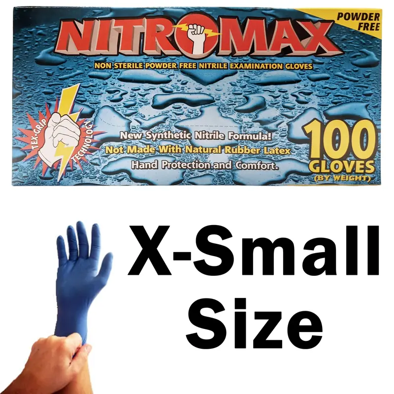 NitroMax Powder-Free Nitrile Gloves – X-Small, 5 Mil Thickness, 100-Count Box