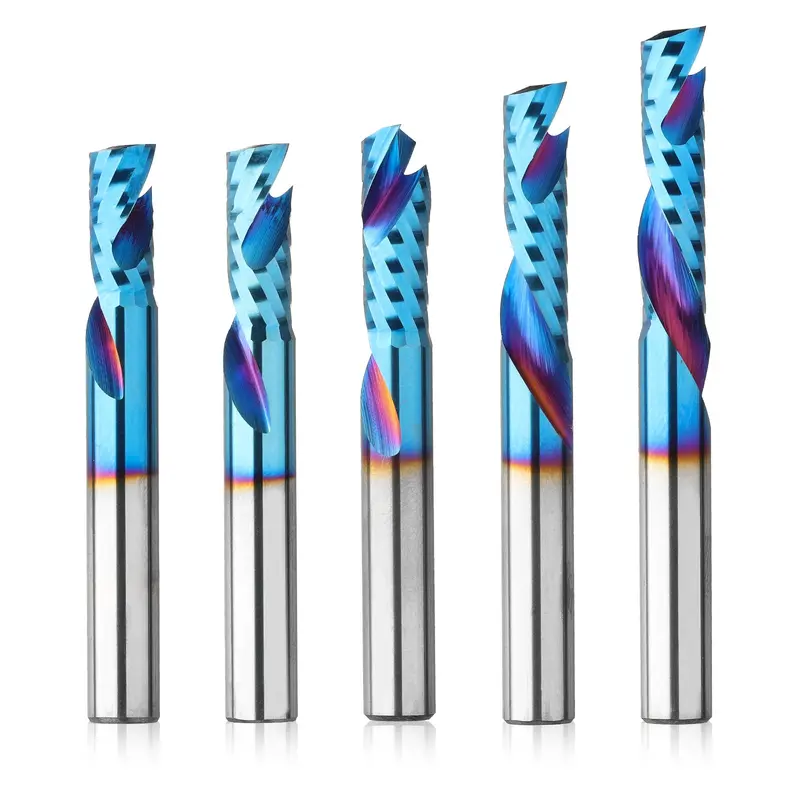 OC05B Carbide Compression End Mill Bits – 1/4″ Shank, O-Flute Spiral Design, Up/Down Cut, 5-Piece CNC Router Set