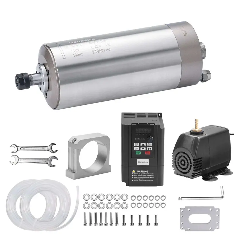 Open-Box Water-Cooled Spindle Motor Kit – 1.5–2.2 kW, Φ80mm, Includes VFD & Pump for CNC Routing