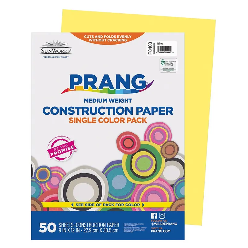 Pacon Yellow Construction Paper – 9 x 12 Inches, 50-Sheet Pack