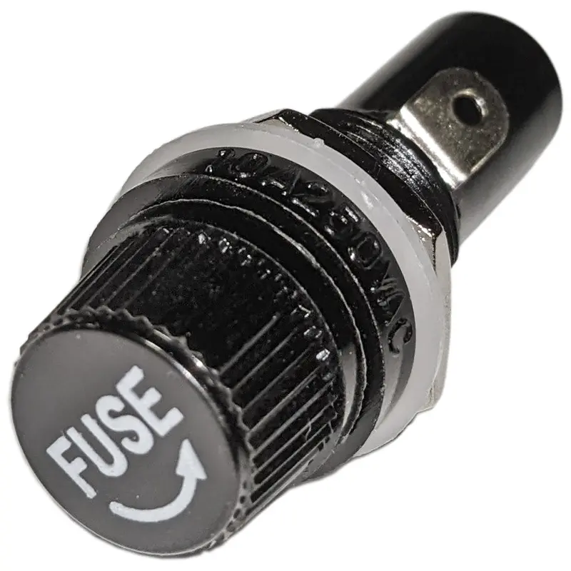 Panel-Mount Round Screw-Type Fuse Holder – 18.44 mm Ø × 50 mm L