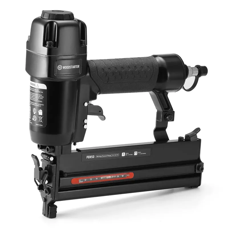 Pneumatic 18-Gauge Brad Nailer & Stapler – 2-in-1 Air Tool for 2″ Brads and 1-1/2″ Crown Staples, Ideal for Upholstery, Trim & Woodworking Projects