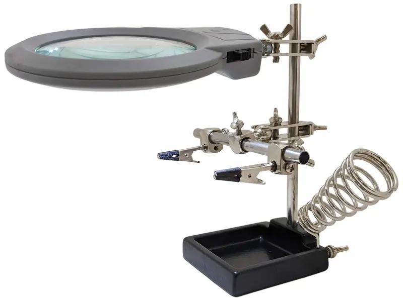 Premium Helping Hand with 2x Magnifier, LED Lights & Iron Holder