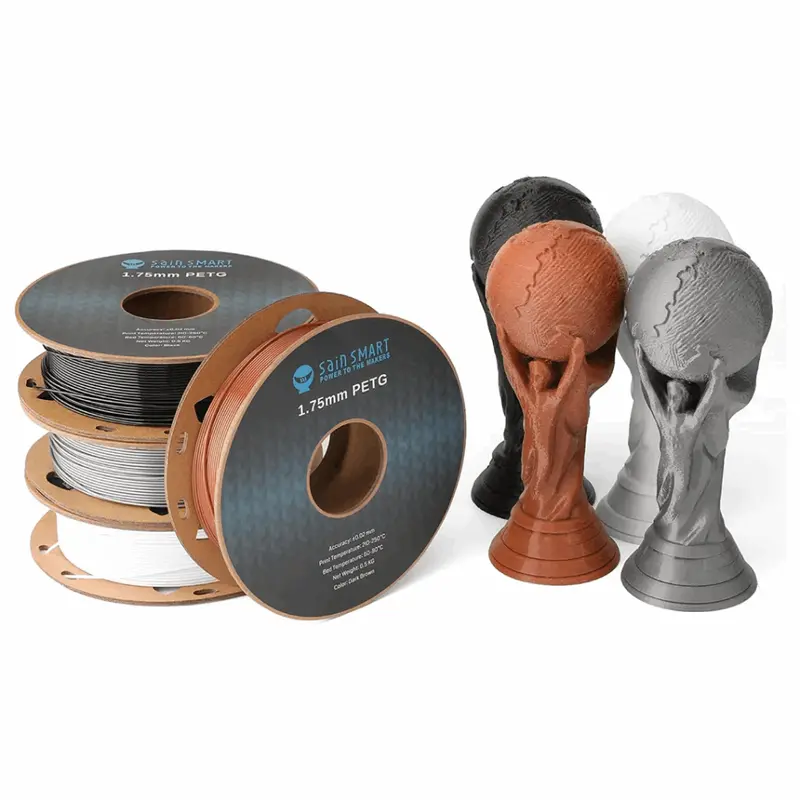PRO-3 PETG Filament 1.75mm – 4-Pack (500g Each) in Black, White, Brown & Silver