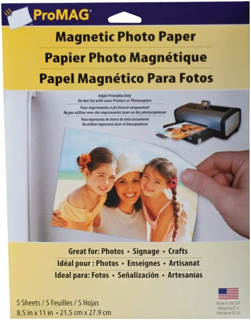 ProMAG Inkjet-Compatible Magnetic Photo Paper – Five 8.5″ × 11″ Sheets for Printing & Converting Photos into Fridge Magnets