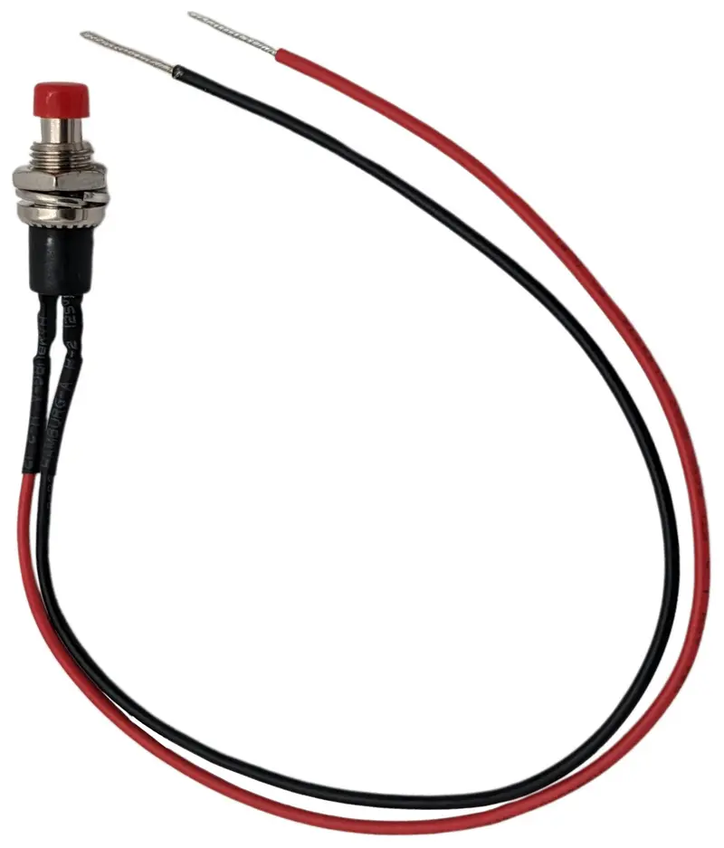 Red Momentary Push Button Switch — Panel-Mount, Normally Open, 8-Inch Leads