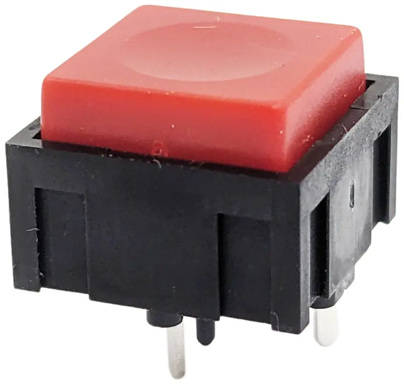 Red Momentary SPST Pushbutton Switch – Square Actuator (12.4mm × 12.4mm × 10.4mm)