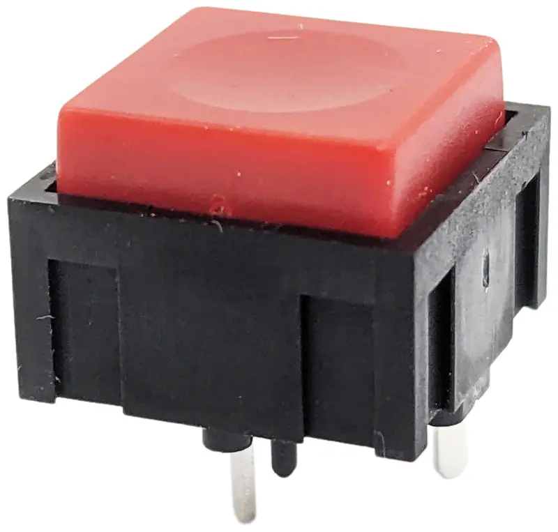 Red Square Momentary Push Button – SPST, 12.4 mm × 10.4 mm Height