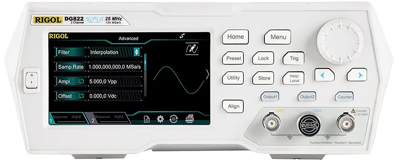 Rigol DG822 Dual-Channel Function Generator — 25 MHz, 16-Bit Vertical Resolution, 2 Mpts Arb Memory