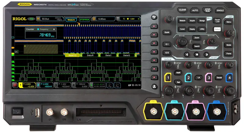 Rigol MSO5074 Mixed Signal Oscilloscope – 70 MHz, 4 Analog + 16 Digital Channels