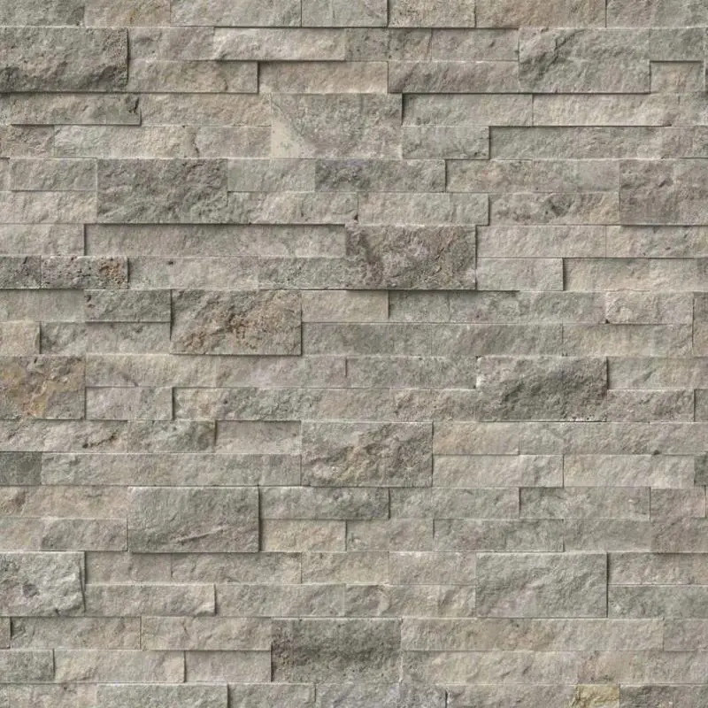 Rockmount Silver Travertine Stacked Stone Mini Panel – 4.5″ × 16″, Light Gray