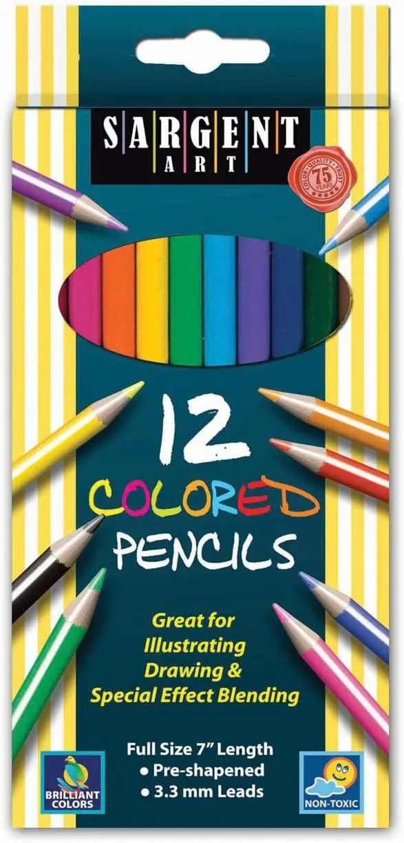 Sargent Art 12-Piece Colored Pencil Set – Assorted Vibrant Colors (22-7212)