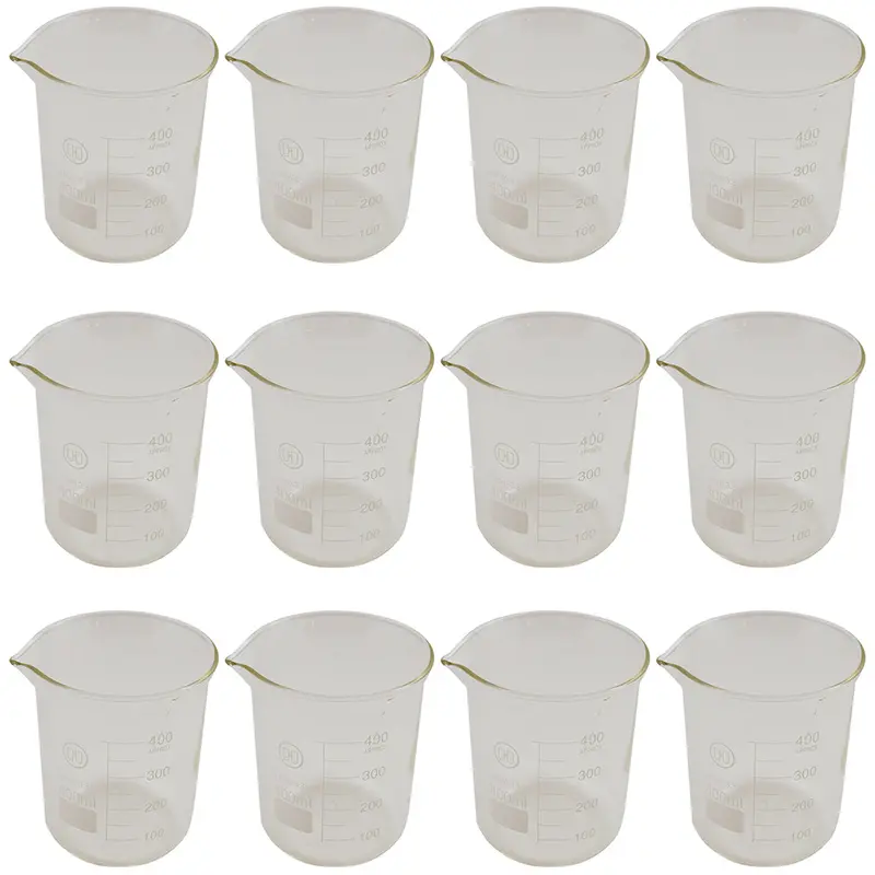 Set of 12 Low-Form 400mL Borosilicate Glass Beakers for Lab Use