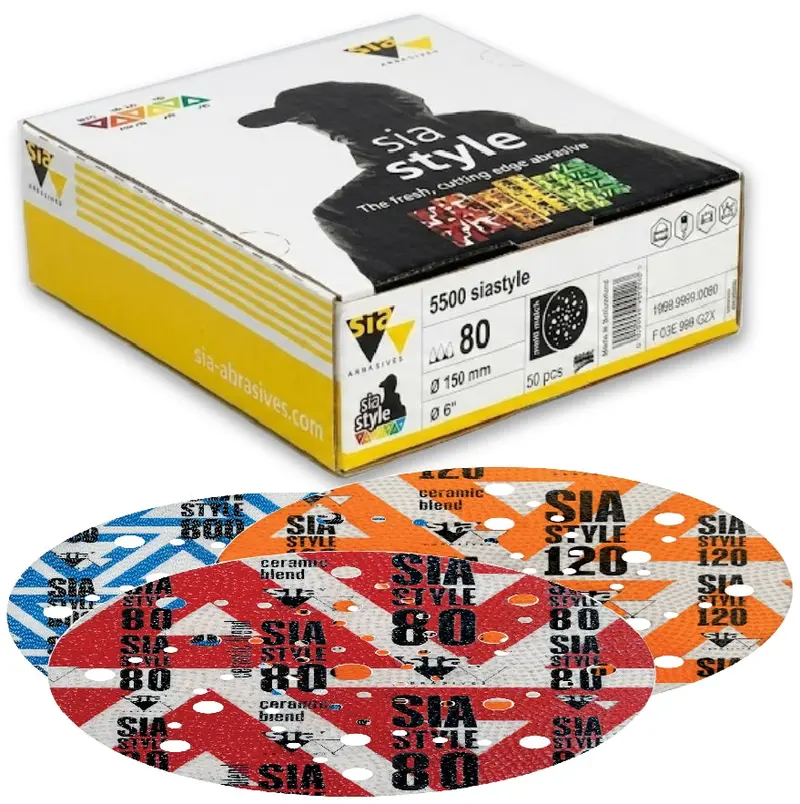 Sia 5500 Siastyle Ceramic Film Sanding Discs – 6-Inch Multi-Hole, Siafast Grip Backing