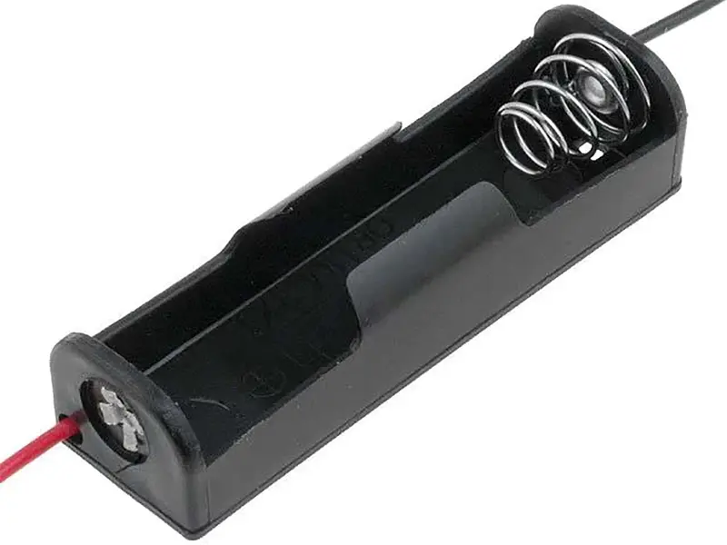 Single AA Battery Holder with Pre-Attached Leads — Compact Black Plastic Housing (2.3″ x 0.65″ x 0.52″)
