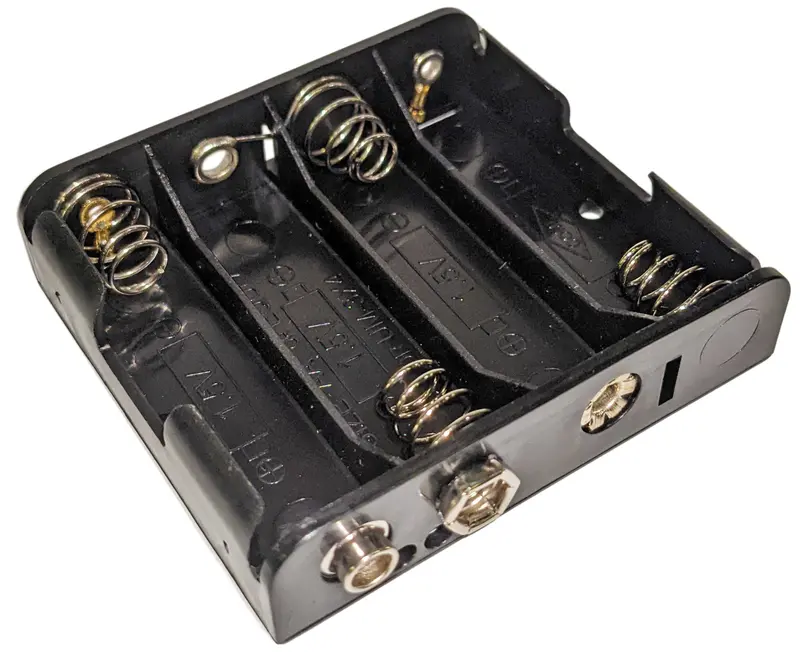 Snap-Connect 4-AA Battery Holder – Compact Plastic Housing (2.97″ × 3.10″ × 1.23″)