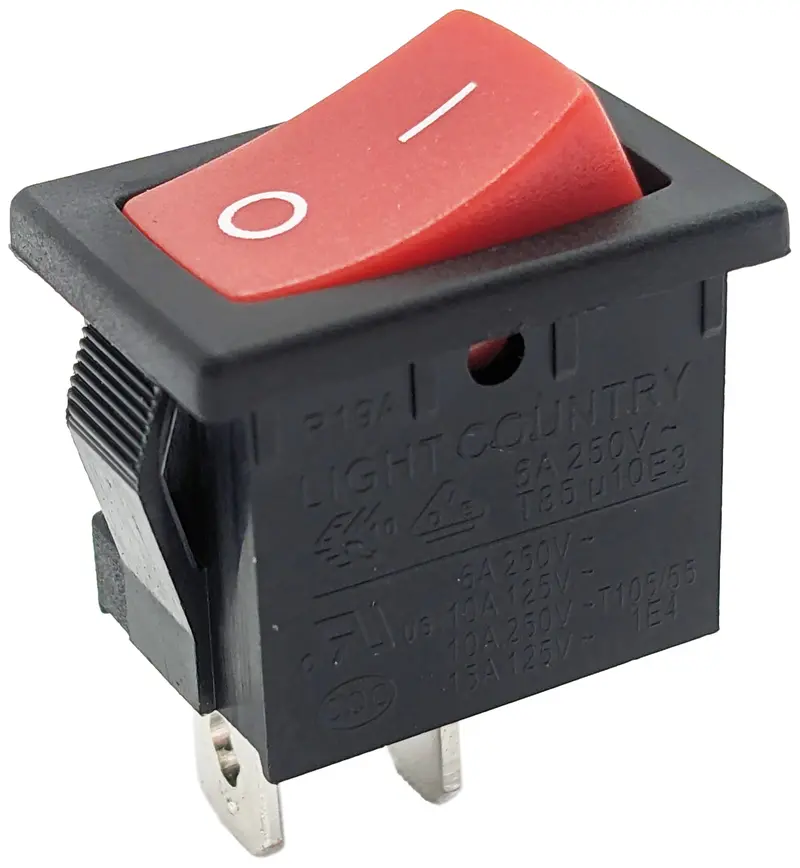 SPST Rocker Switch – ON/OFF Toggle with Red Housing and White Indicator Marking