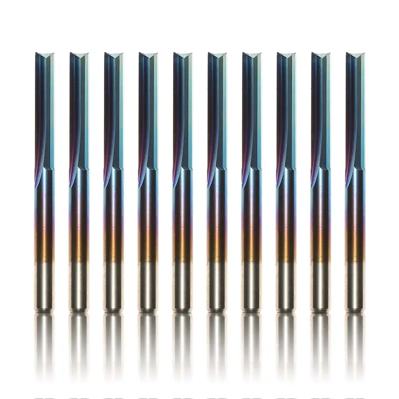 SR10A Nano Blue-Coated Straight Router Bits – 10-Piece Set, 1/8-Inch Shank