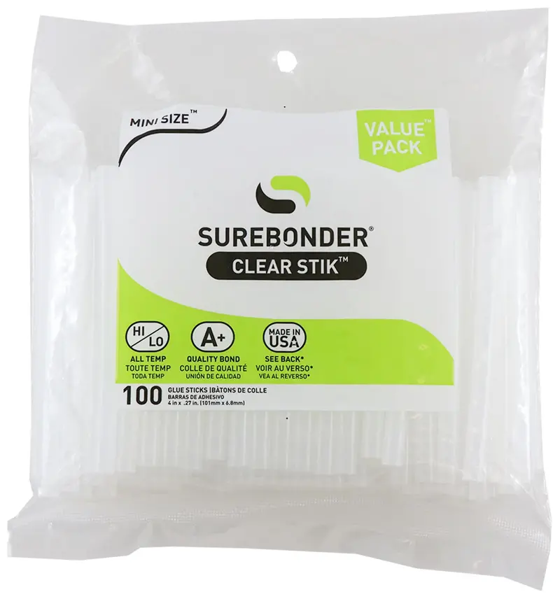 Surebonder 100-Pack Mini Hot Glue Sticks — 5/16″ Diameter × 4″ Length (DT-100)