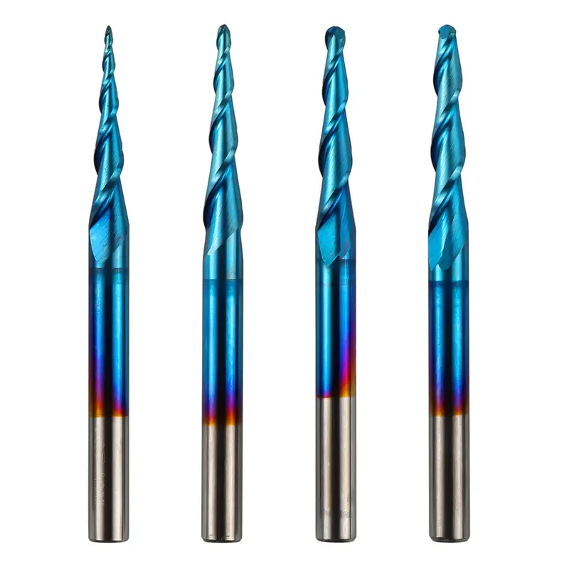 TB04A Tapered Ball Nose End Mills — 1/8″ Shank, 2-Flute, 4-Piece Contouring Kit