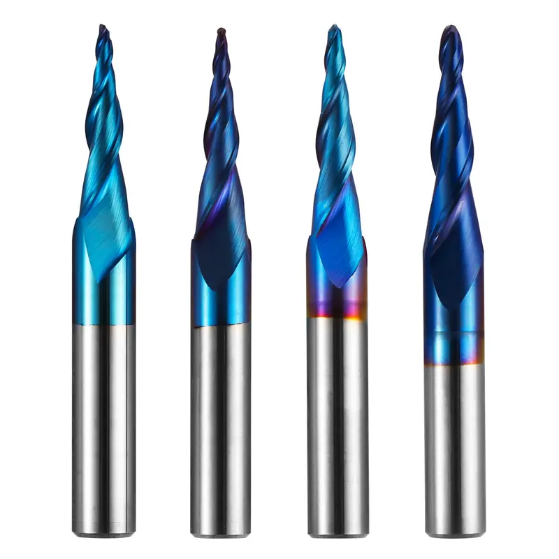 TB04B Tapered Ball Nose End Mill – 1/4″ Shank, 2-Flute Spiral Geometry, Ideal for 3D Contouring (4-Pack)