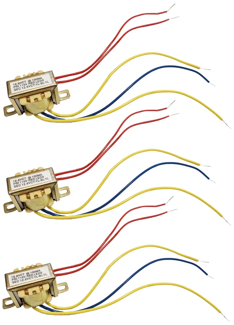 Triple-Pack 12.6V CT, 0.1A Miniature Power Transformers with Leads and Foot Mount