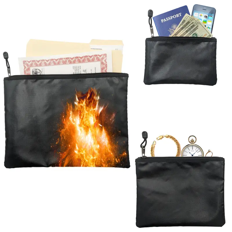 Triple-Size Fireproof Zippered Storage Bags – Large (15″×11″), Medium (10″×7.8″), Small (8″×5″)