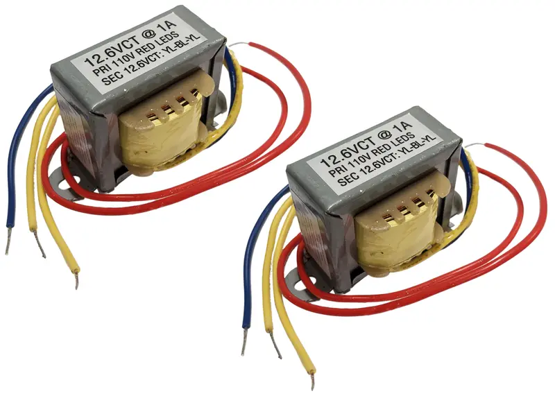Two 12.6V Center-Tapped 1A Power Transformers – No Leads Included