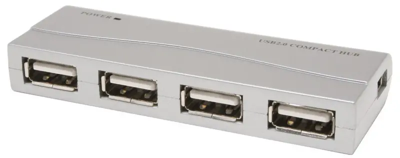 USB 2.0 4-Port Compact Hub – Mini-Sized Powered Hub for Peripheral Expansion (UH-204B)