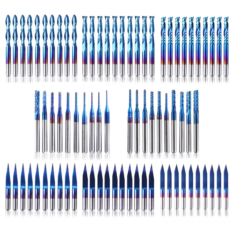 Value-Oriented CNC End Mill Kit — 60 or 80 Pieces, 0.8–3.175mm, Multiple Flute Counts & Geometries (V15/V20/V30)
