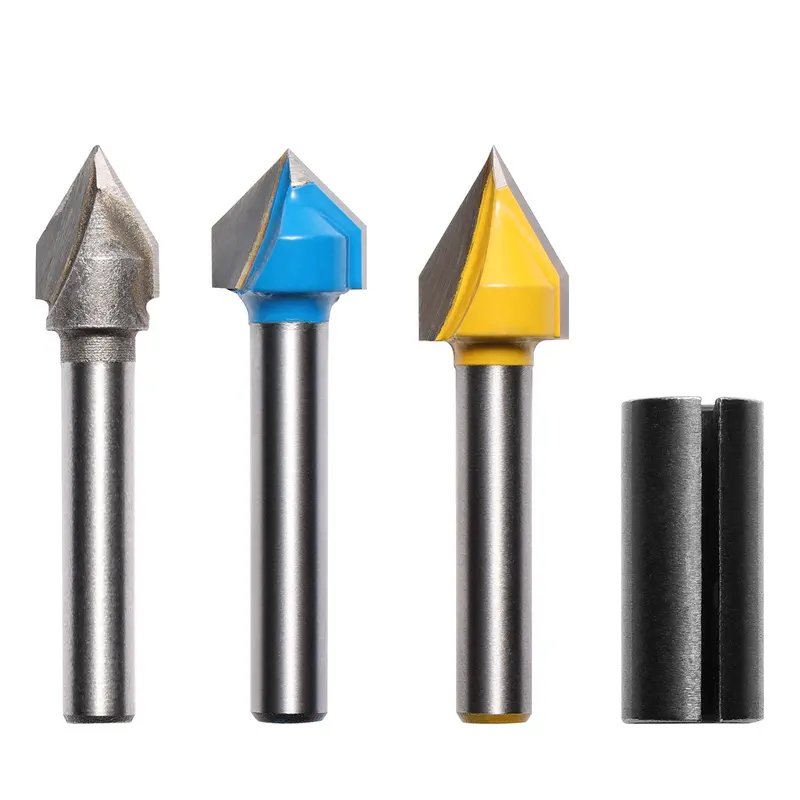VG03A V-Groove Router Bit Set (1/4″ Shank, 3-Piece): 60° & 90° Angles for Acrylic, Plastic & Carbon Fiber