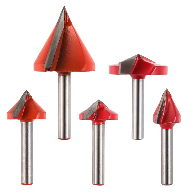 VG05A V-Groove Router Bit Set — 6mm Shank, 5-Piece Collection (60°/90°/120°/150° Profiles)