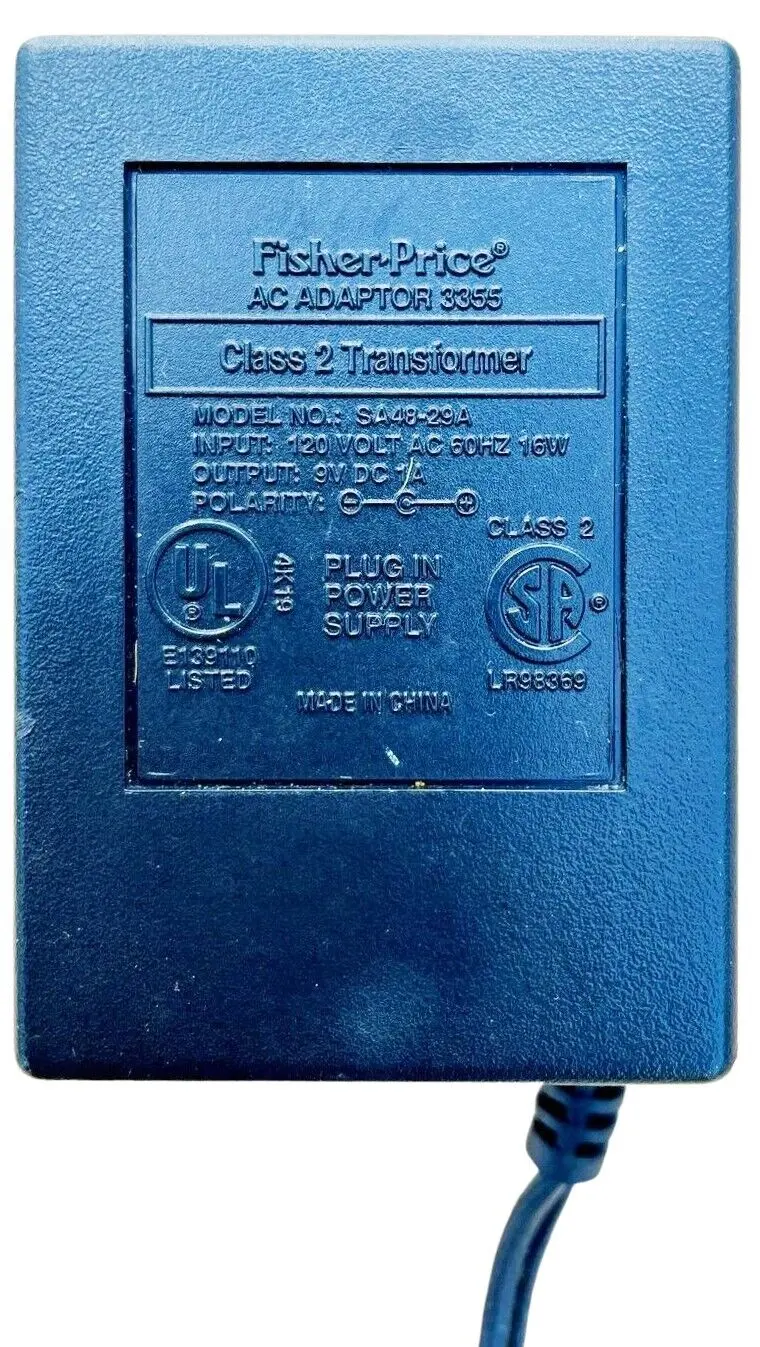 Vintage Fisher-Price AC Adapter Model SA48-29A (3355) – Class 2 Power Supply for Retro Electronics