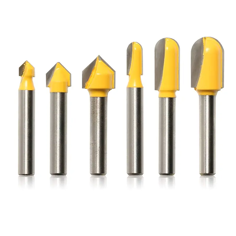 VR06A Multi-Size Router Bit Set – V-Groove & Round Nose Cutters, 1/4″/3/8″/1/2″ Shafts (6-Piece, Discontinued)
