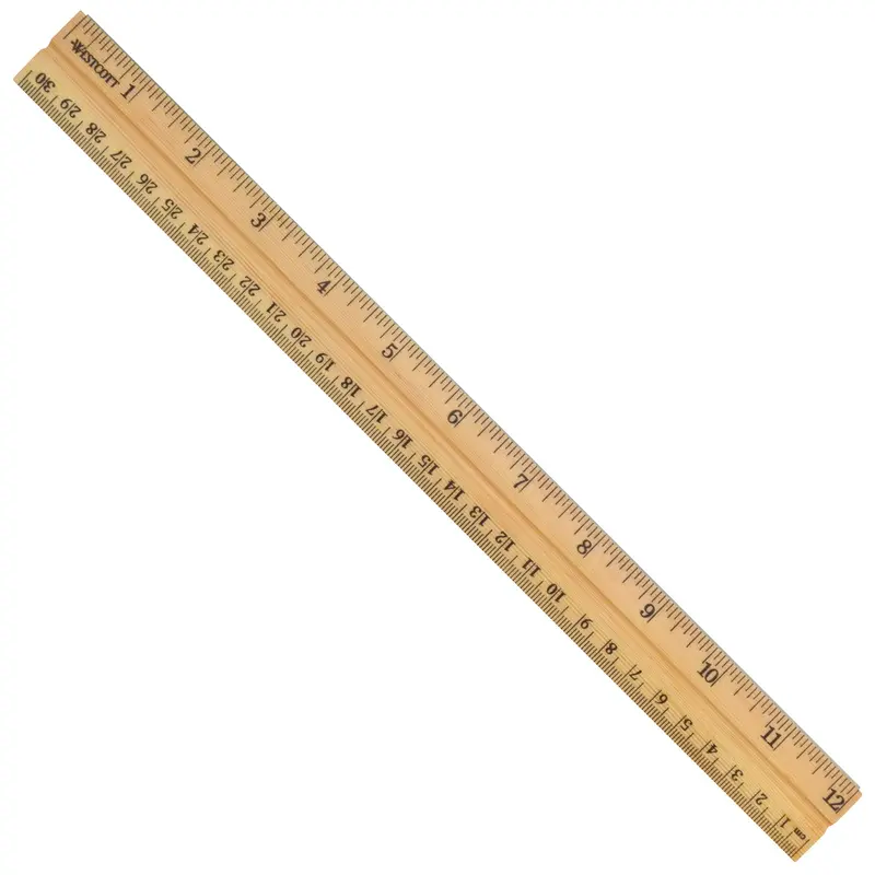 Westcott 12-Inch Dual-Scale Wood Ruler – Metric & Imperial (1/16″) with Reinforced Metal Edge (Model 10377)