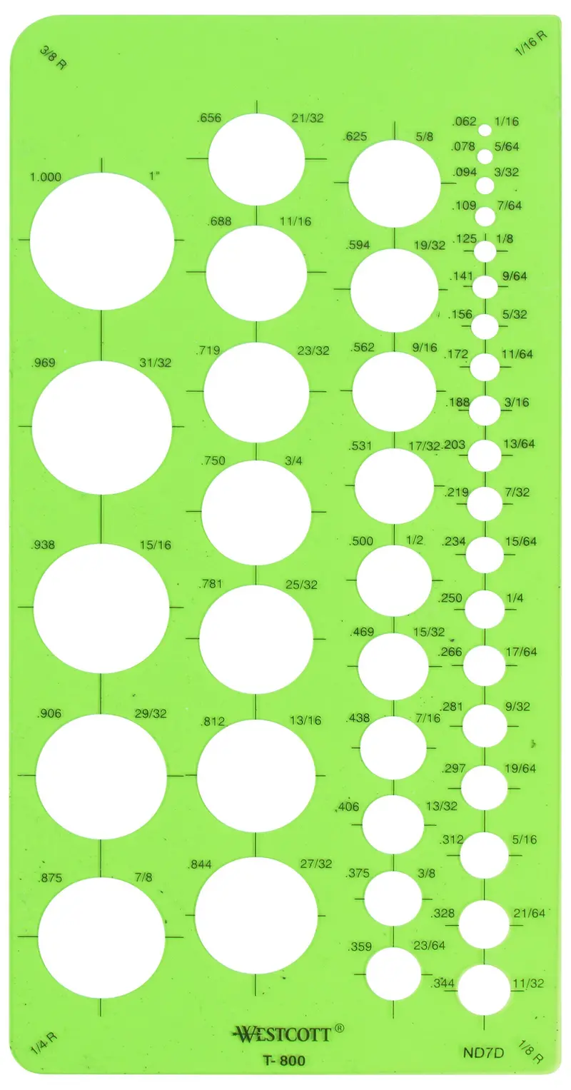 Westcott Small Circle Drawing Template (T-800) – 1/16″ to 1″ Diameter Guide