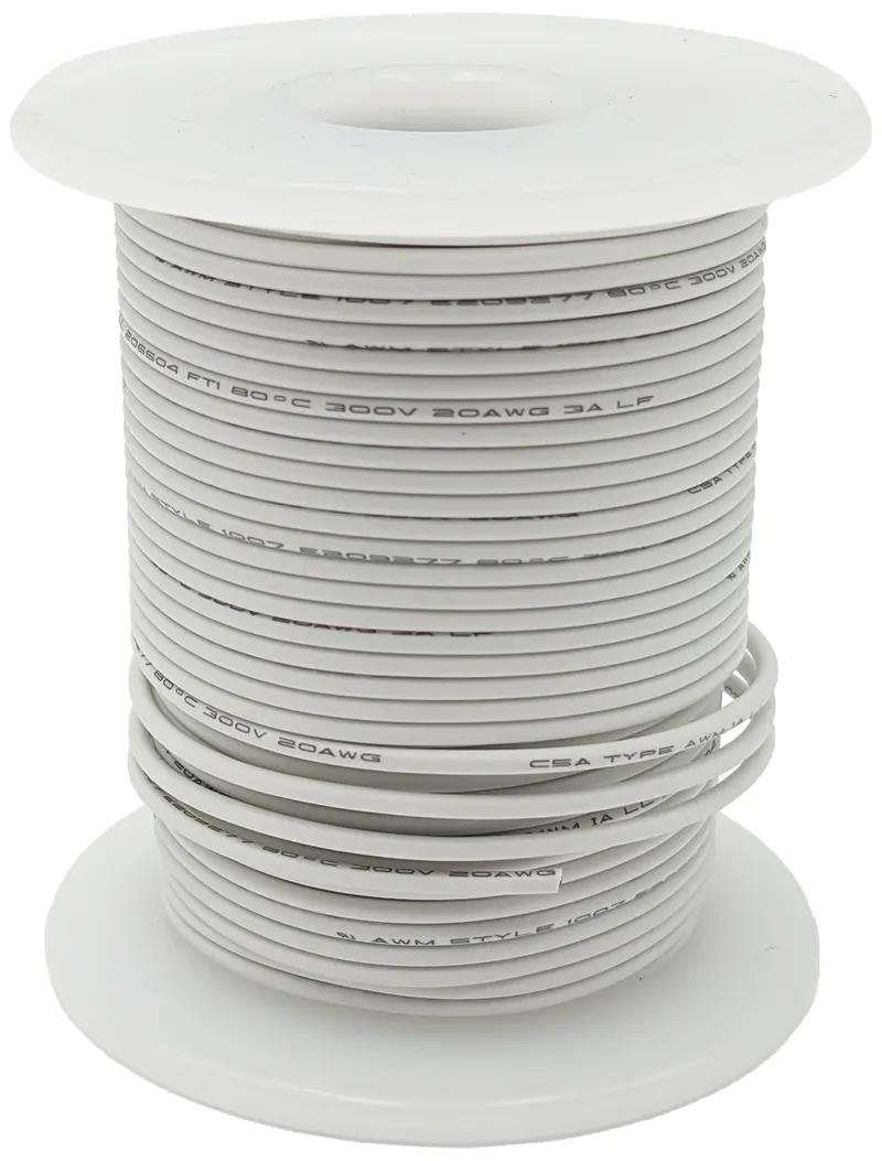 White 20 AWG Solid Hook-Up Wire – 100-Foot Tinned Copper PVC-Insulated Roll (Shade May Vary)